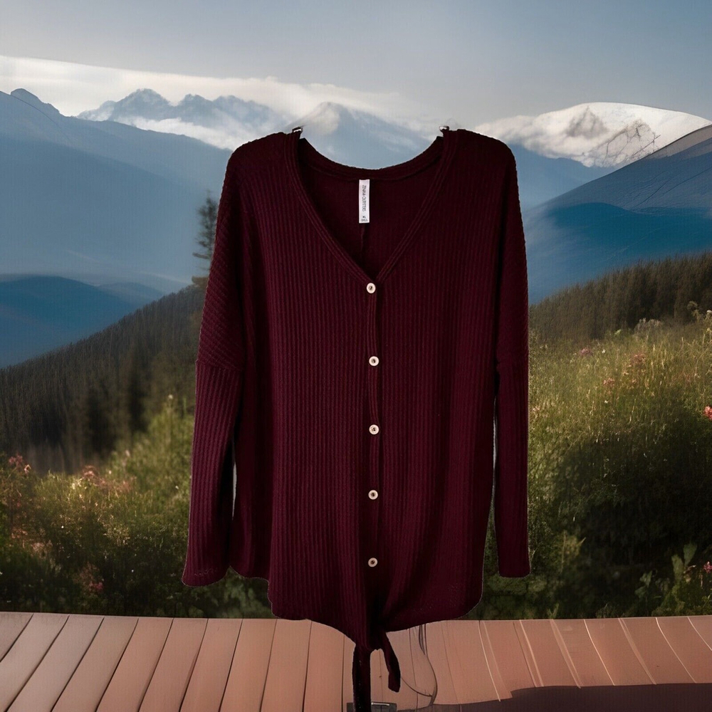 XL Zenana Outfitters Wine Colored Ribbed Material Stretchy Oversized Top
